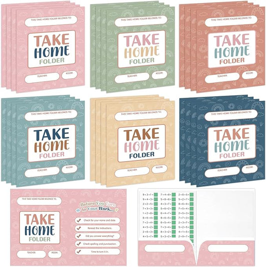 24 PCS Homework 2 Pocket Folders Bulk for Students Take Home Folders A4 Letter Size Boho Classwork Homework Organizer for Classroom Home School Office Teachers Educational Supplies 9.45 x 12.2 Inch