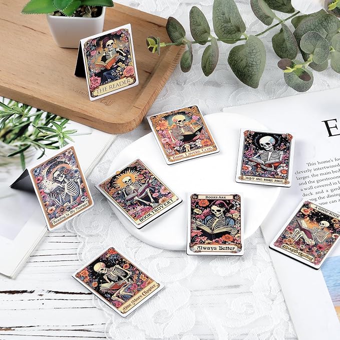 Skeleton Gothic Magnetic Bookmarks - 8 PCs Funny Horror Goth Book Marks Accessories Reading Lovers Cool Unique Fantasy Dark Romance Page Clip Essentials Gifts for Women Men Readers Bookish
