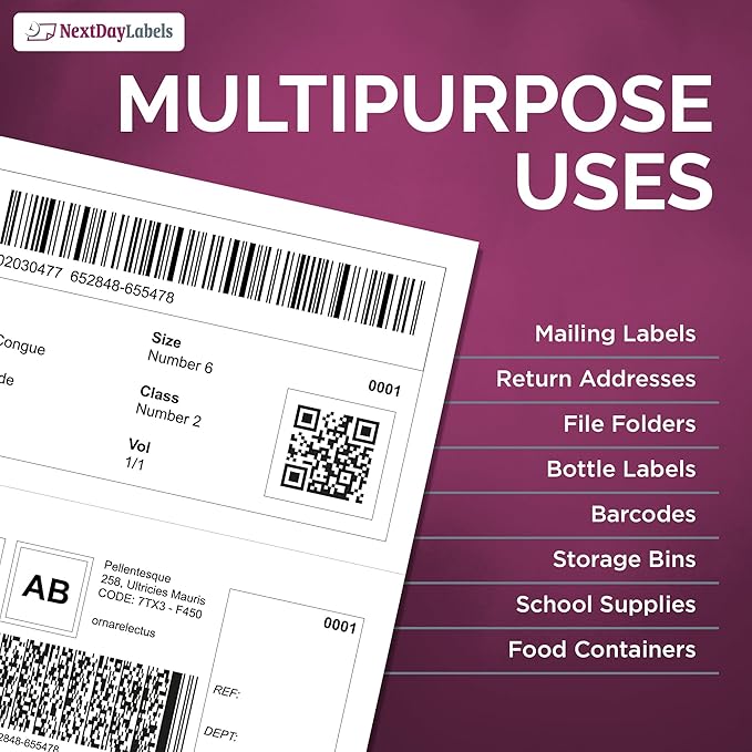 NextDayLabels 8.5x5.5 Half Sheet Stickers White Blank Labels for Laser Inkjet Printer - 2 Per Page Self-Adhesive Shipping Packaging Product Made in USA - 1000 Labels