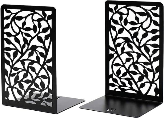CNK Book Ends for Shelves - Metal Holders for Home Office Heavy Books, Shelf Stoppers, Decorative Set of 2 Black Infinite Leaves Bookends