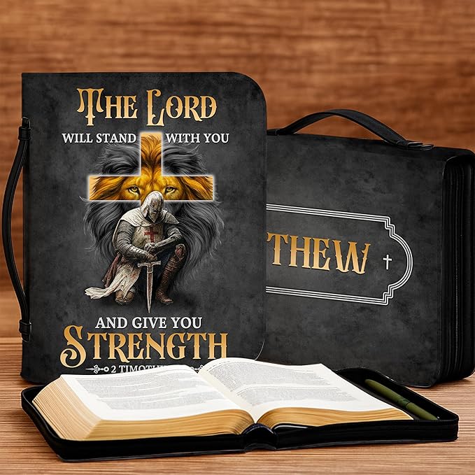 Personalized Man of God Bible Cover, God Says I Am Bible Case PU Leather, Bible Holder Handle Zipper, Faith Scripture with Name Case Bag, Religious Gifts for Church Christians Women Men (GOD-03)