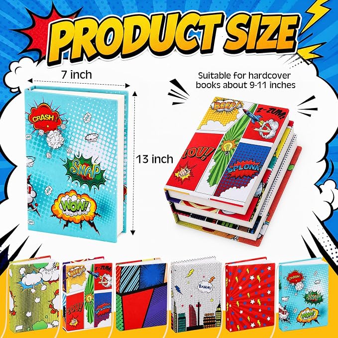 Gilprop 6 Pack Jumbo Stretchable Book Covers, Colorful Covers for Textbook Protection and Care, Washable Reusable Protective for Paperbacks Hardcover Books (City,Red,9-11inch)