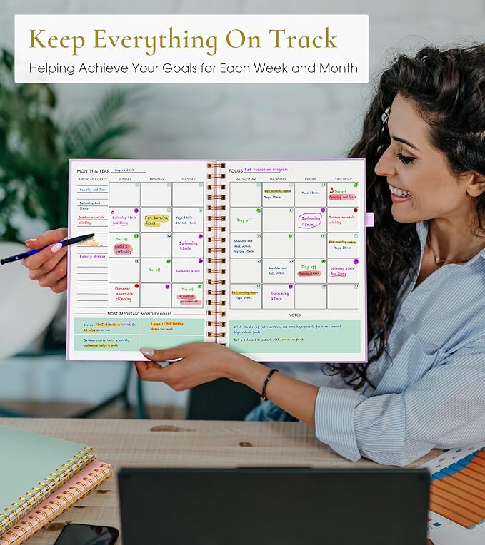 Undated Weekly and Monthly Planner, B5 Large Weekly To Do List Notebook with Goal & Habit Tracker Organizer, Hardcover Spiral Bound Blank Monthly Planner for Work School Home 7.4" x 9.64"Purple
