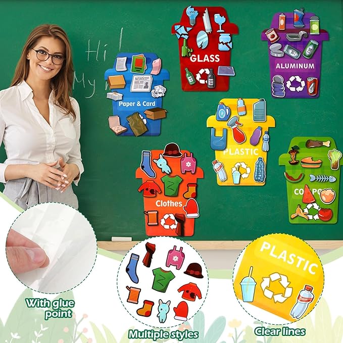 Crtiin 66 Pcs Earth Day Learn to Recycle Activity Set for Kids Classroom Earth Day Activities Kit Bulletin Board Educational Learning Activities Earth Day Decorations for School