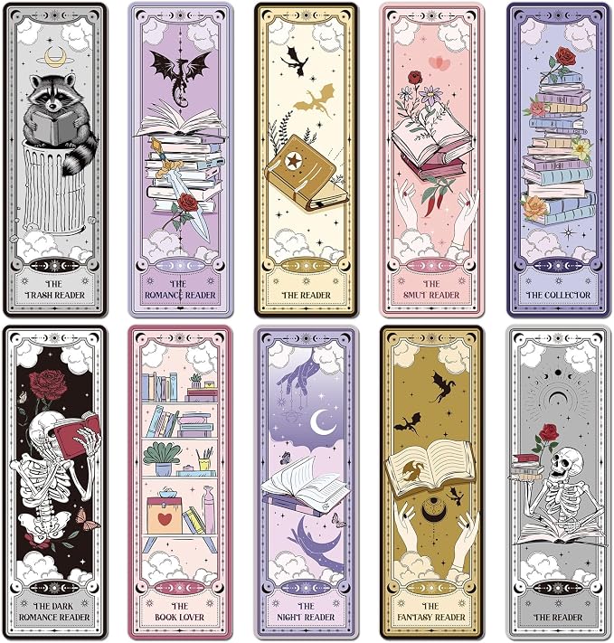 Tarot Bookmarks Gifts for Book Lovers - Cosmisun 100 Pcs Dark Romance Bookmarks Fantasy Skull Dragon Double-Sided Book Mark Page Markers Clip for Women Men Students Teachers Bookish Reading