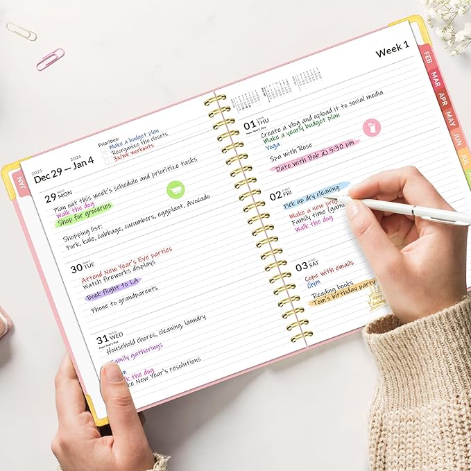 Forvencer 2026 Planner, Hardcover Calendar Planner Weekly and Monthly, Jan 2026 - Dec 2026, 6" x 8", Spiral Agenda Book with Tabs, Exquisite Daily Journal Organizer for Home School, Dark Green