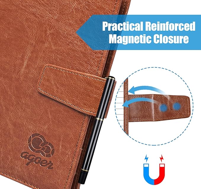 Agoer A5 Clipboard Folder Portfolio,Faux Leather Interview Resume Folder,Magnetic Padfolio with Papers,Sticky Tabs,Storage Clipboard for Cover for Legal Pad for Resume Office Conference,Red Brown