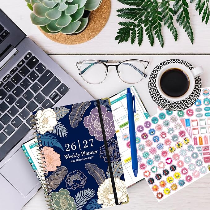 Planner 2026-2027,Agenda 2026-2027, July 2026 to June 2027 Monthly Weekly Calendar Planner with Month Tabs, 6.1" x 8.5" Hardcover Spiral Bound Cover for Daytimer Schedule Work School (A01)