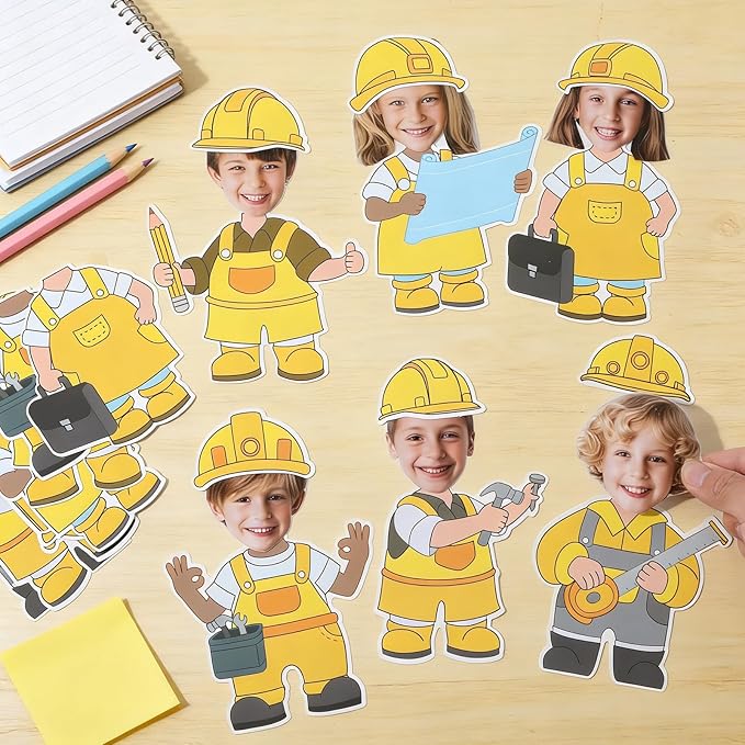 60pcs Constructor Cutouts Construction Helmet Classroom Bulletin Board Decoration Construct Theme DIY Photo Craft Cutouts Construction Theme Classroom Supplies for Kids School Chalkboard Wall Decor