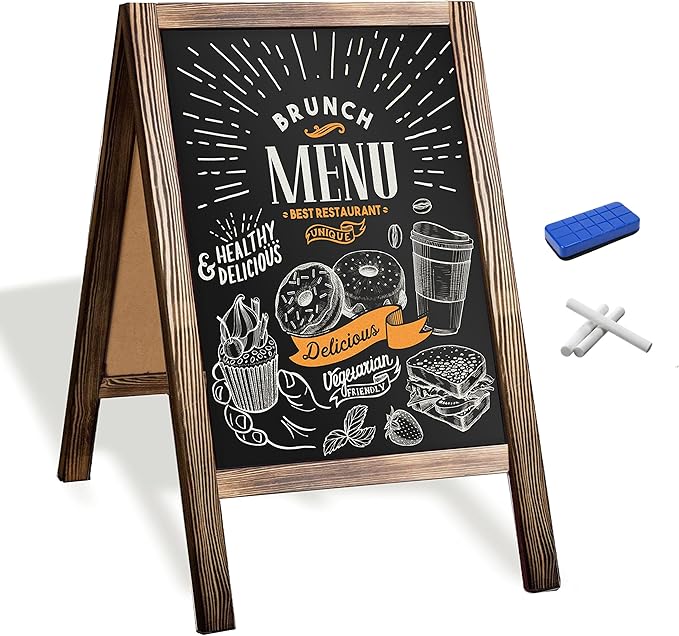 Ilyapa Wooden A-Frame Sign with Eraser & Chalk - 21 x 30 Inches Magnetic Sidewalk Chalkboard – Stained Wood Menu for Restaurant, Business or Wedding