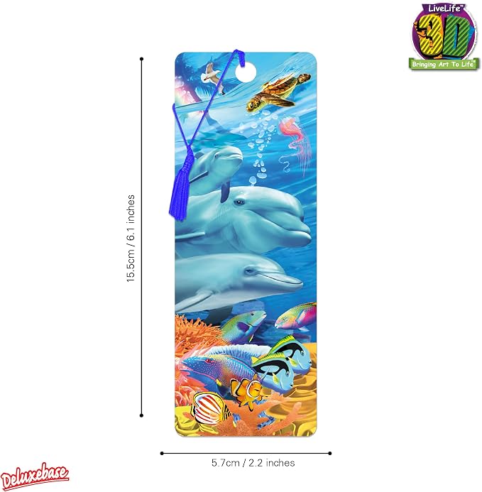 3D LiveLife Bookmark - Dolphin Family from Deluxebase. Cute Lenticular Dolphin Page Marker. Animal Themed Accessories for Book Lovers. Small Gifts for Men, Women, Writers and Teachers.