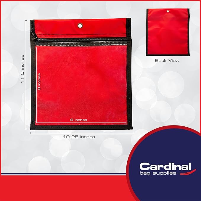 Media Pouch and Nylon Tote Bag for Books, Headphones, and School Accessories, Heavy Duty Travel Storage for Classroom or Library, 11.5 x 10.25 Inch (Red)