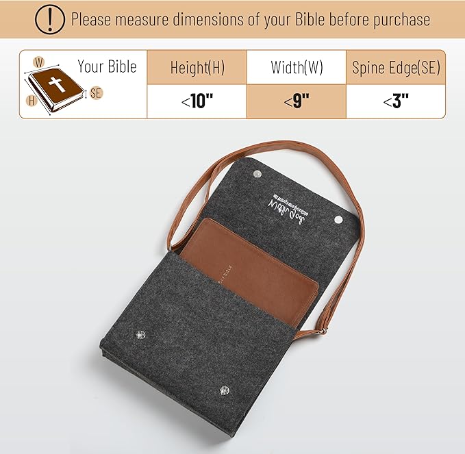 Mr. Pen- Felt Bible Cover Case, Medium Size, Felt Carrying Book Case with Leather Straps, Bible Protective Church Bag for Men & Women, Christian Gifts, Gray