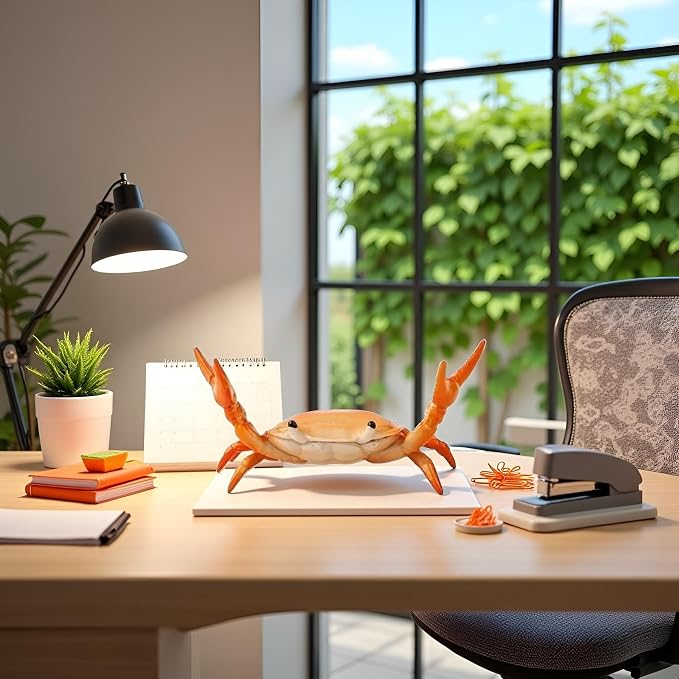 Orange Creative Crab Pen Holder Weightlifting Crabs Pen Stand Storage Rack, Office Desktop Decoration, Pencil Holders Desk Supplies Holders and Dispensers, Desk Accessories and Workspace Organizers