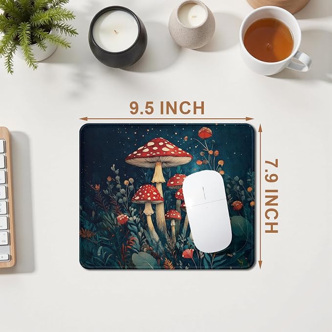 Dark Moody Floral Mushroom Mouse Pad, Gifts for Mushroom Lovers, Dark Cottagecore Deep Teal Forest Moss Botanical Mouse Pad for Home Office Computer Gaming Desk Essentials, 9.5x7.9 Inch