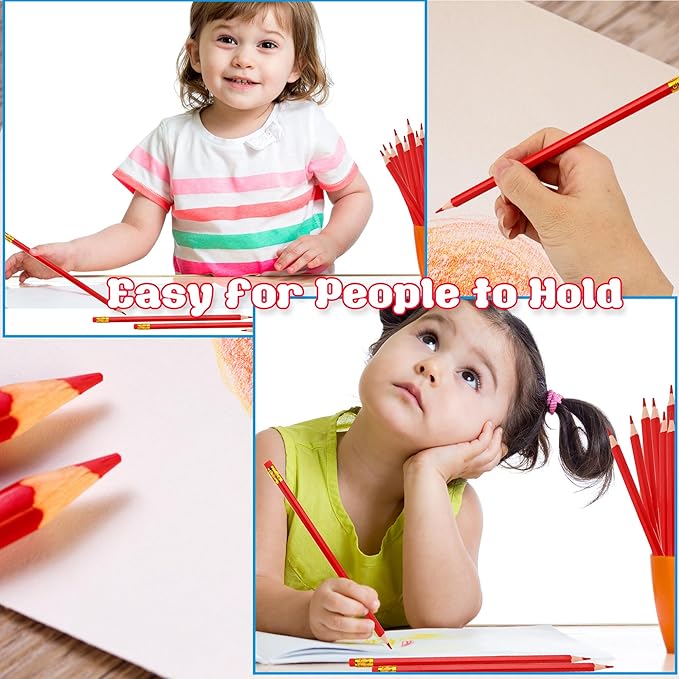 96 Pcs Red Pencils with Eraser Pre Sharpened Hexagon Pencils Erasable Red Checking Pen #2 HB Correcting Pen for School Office Supplies Grade map Check Test Drawing Coloring Editing