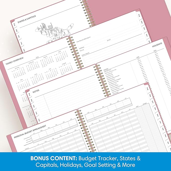 Blue Sky 17 Month 2026-2027 Weekly and Monthly Academic Year Planner Calendar, August 2026 - December 2027, 8.5" x 11", Flexible Cover, Wirebound, Laminated Tabs, Dusty Rose