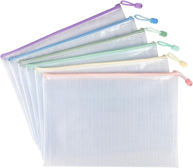 Tamaki 6 Pack Mesh Zipper Pouch Bags Waterproof Zipper Bags Durable Pouches for Organization Bag Board Game Storage, Document Bag Letter/A4