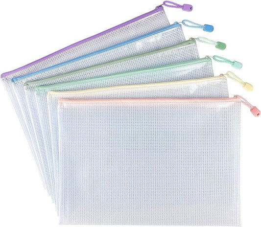 Tamaki 6 Pack Mesh Zipper Pouch Bags Waterproof Zipper Bags Durable Pouches for Organization Bag Board Game Storage, Document Bag Letter/A4