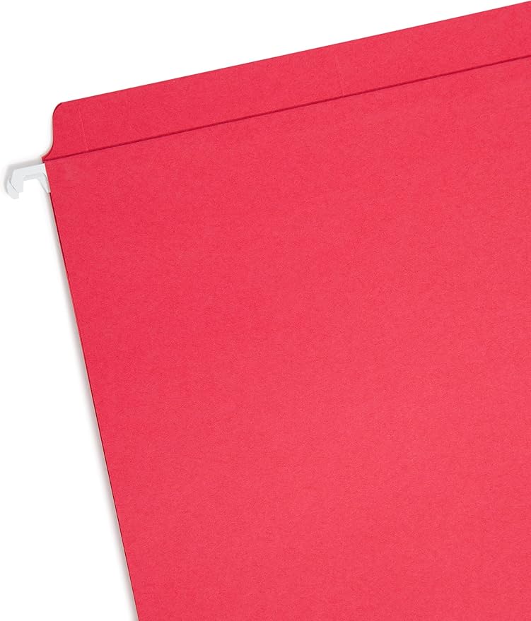 Smead FasTab Hanging File Folder, Straight-Cut Built-in Tab, Letter Size, Assorted Primary Colors, 18 per Box (64100)