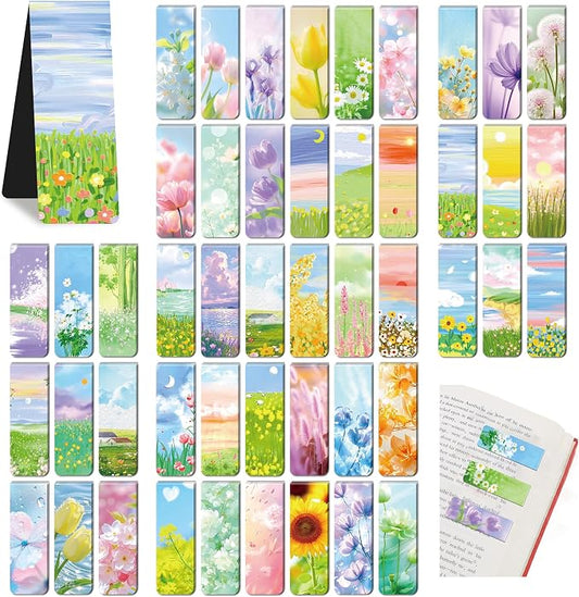 96Pack Magnetic Bookmarks for Reading Women Men Teacher Book Lovers Gifts, Bookmarks Bulk Personalized Bookmark Magnet Bookmark Clips Cute Pretty Funny Book Markers (Flower)
