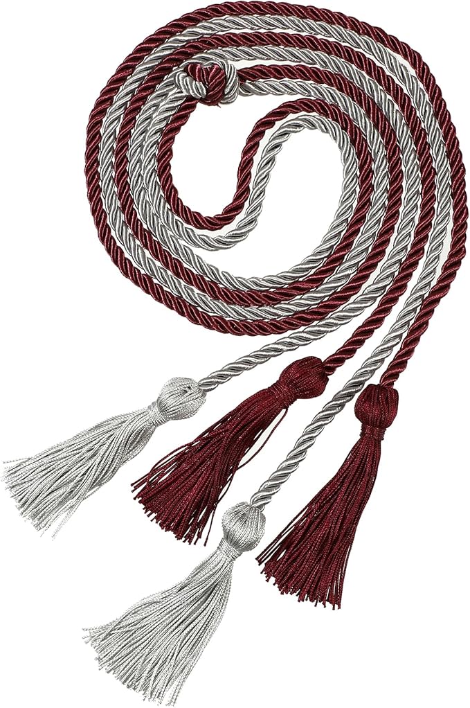 Graduation Double Honor Cords with Tassels Braided Academic Ropes for High School College Ceremony 68 Inch (Maroon+Grey)