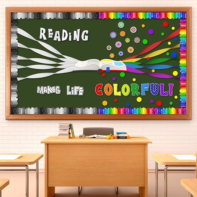Pasimy 77 Pcs Back to School Reading Bulletin Board Decorations Library Read Bulletin Board Set Cut Outs Open Book 3D Paper Cutouts for Teacher Classroom Library Decor Supplies