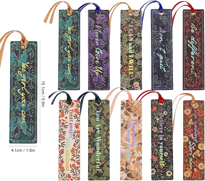10 PCS Inspirational Floral Bookmarks, Flower Paper Bookmark Set, Women Motivational Book Mark for Women Girls Reading Lovers Teachers Gift