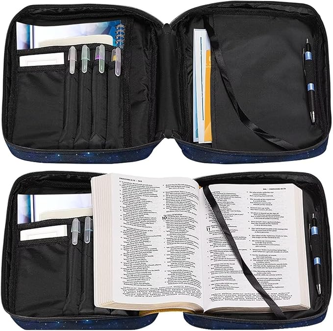 Suobstales Galaxy Turtle Flower Print Bible Cover Carrying Book Case for Women Men Lightweight Bible Bag Bible Protective with Handle and Zippered Pocket