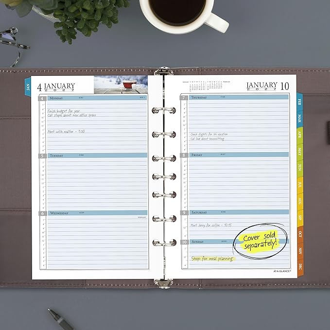 AT-A-GLANCE 2027 Planner Refill, Weekly & Monthly, 5.5" x 8.5", Desk Size 4, Tabbed, 7-Ring Loose-Leaf, Zenscapes (281-285Y-27)
