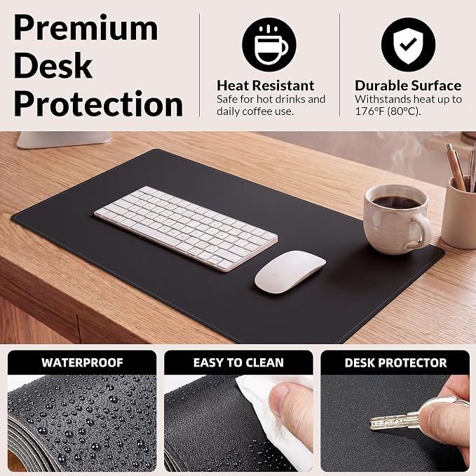 AFIING Cork Desk Mat, Black, 31.5" x 17",Desk Pad Protector | Dual-Sided Cork & PU Leather, Large Mouse Pad, Non-Slip & Waterproof