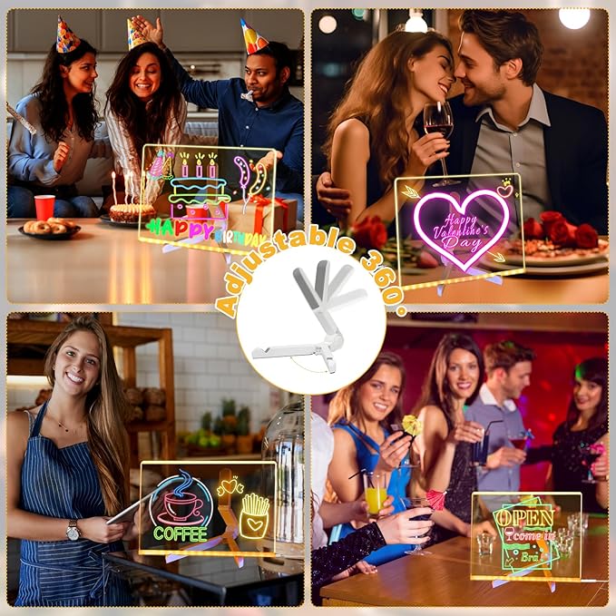 Lumiboard LED Drawing Board, Light Up Acrylic Dry Erase Board 7.9x7.9” with Stand, LED Note Board with Colors, Glow Memo Message Writing Board with Light, Drawing Stencils Set Included