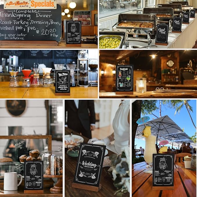 3Pcs Pre-Printed Border Chalkboard Signs with Stand, 5"x 8" Mini Tabletop Chalk Board Menu Display, Double Sided Food Labels for Party Buffet - Vintage
