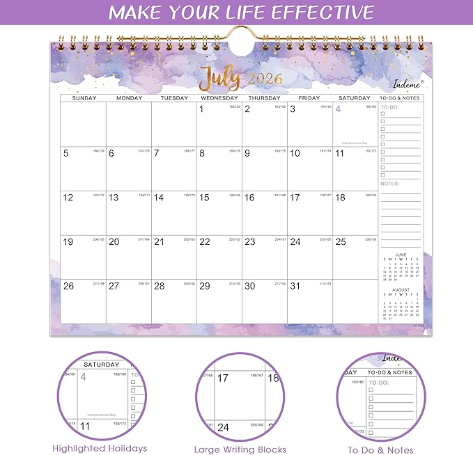 2026-2027 Calendar - 2026-2027 Wall Calendar, July 2026 - December 2027, 11" × 8.5", Spiral Twin-Wire Binding, Daily Blocks with Julian Dates, Perfect for Planning and Organizing Your Life