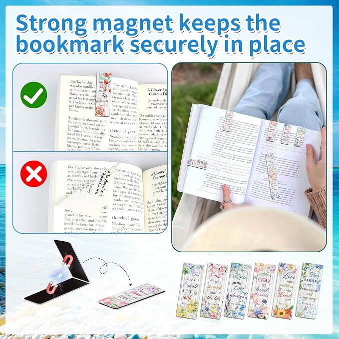 96Pack Magnetic Bookmarks Christian Bookmarks Bulk Bible Bookmark for Reading Women Men Teacher Book Lovers Gifts, Religious Magnet Bookmark Clips Cute Personalized Book Marks (Watercolor Flower)