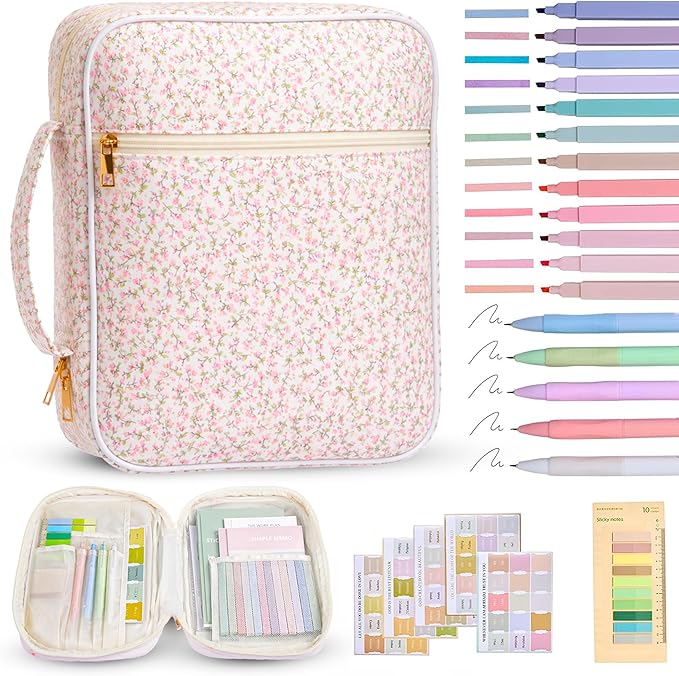 Bible Bag for Women, Bible Cover Case with Study Supplies,Large Quilted Bible Bag with Handle and Zipper, Suitable for Christian Books-Christian Gift for Girls(Small Floral Pattern)