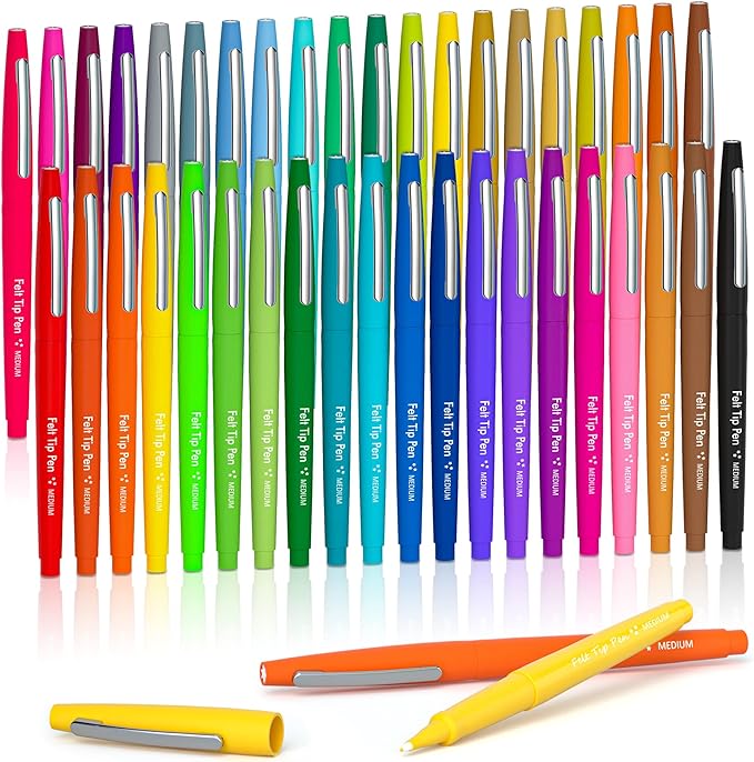 Lelix 40 Colors Felt Tip Pens, Medium Point Felt Pens, Assorted Colors Markers Pens For Journaling, Writing, Note Taking, Planner Coloring, Perfect as Art Office and School Supplies
