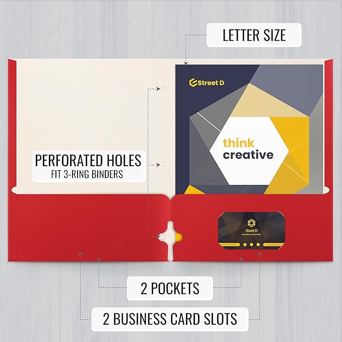 Better Office Products Two Pocket Portfolio Folders, 50-Pack, RED, Letter Size Paper Folders, 50 Pieces, Red