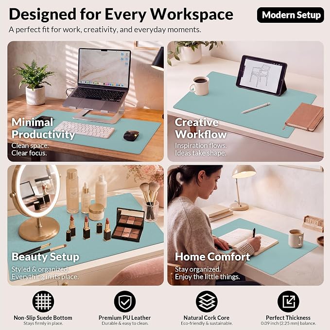 AFIING Cork Desk Mat, Rose Pink, 23.6" x 13.8", Desk Pad Protector | Dual-Sided Cork & PU Leather, Waterproof, Non-Slip, For Office, Home & Study