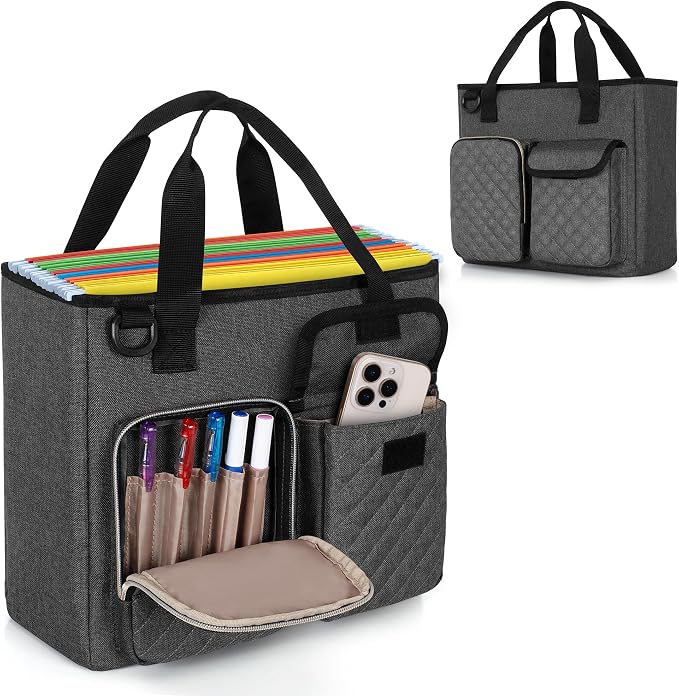 LUXJA Vertical File Organizer for Letter Size Hanging File Folder, Portable Document Organizer with Tablet Pocket (Up to 12.9 in), Bag Only, Gray