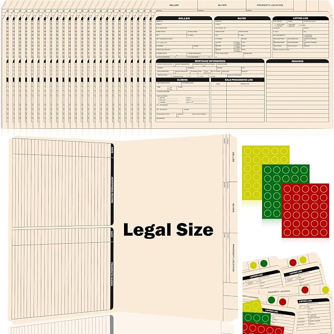 25 Sheets Legal Size Manila Real Estate Listing Folder Real Estate Transaction File Folders with Color-Coded Dots Right Panel List Estate Planning Document Folder Realtor Supplies for Organizing