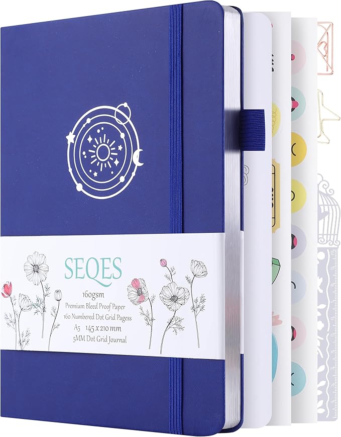 A5 Bullet Dotted Journal Notebook | 160gsm Thick Bleedproof Paper, Lay Flat Binding, 160 Numbered Pages | Hard Cover Dot Grid Notebook/Bullet Journals for Creatives & Professionals-Solar system