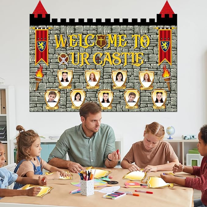 party greeting Medieval Bulletin Board Set Halloween Bulletin Board Medieval Shield Classroom Decorations Castle Theme Paper Cutouts for Renaissance Back to School Classroom Chalkboard Wall Door Decor