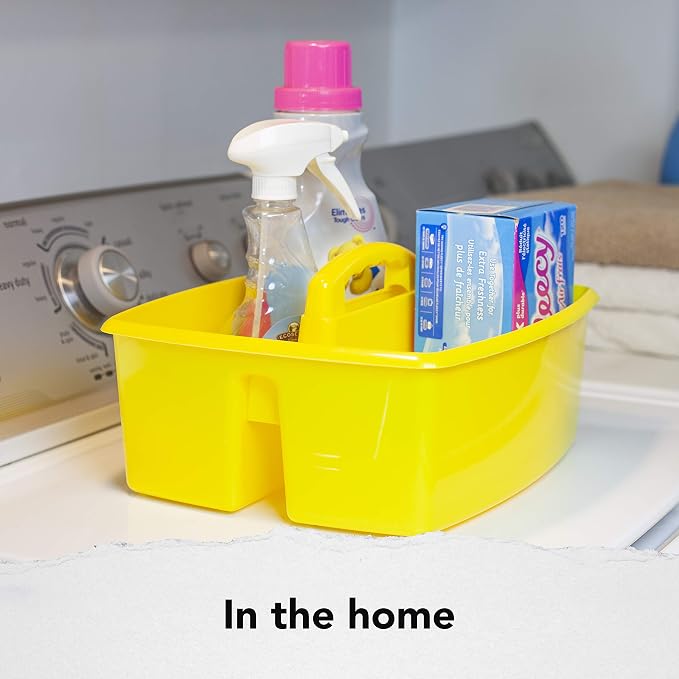Storex 2-Compartment Large Caddy – Multipurpose Classroom Organizer with Handle, Yellow, 6-Pack (00957U06C)