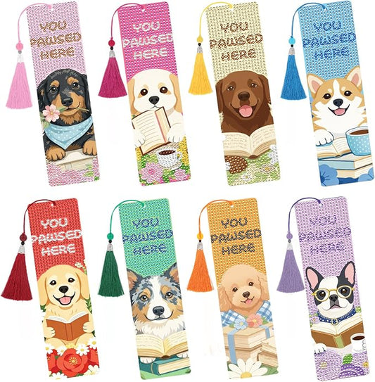 Dog Diamond Art Bookmarks - 8 PCS DIY Diamond Painting Bookmarks Kits Flower Art Craft Supplies Birthday Dog Gift for Dogs Lovers, Birthday Festival Gift for Reading Lover Beginners