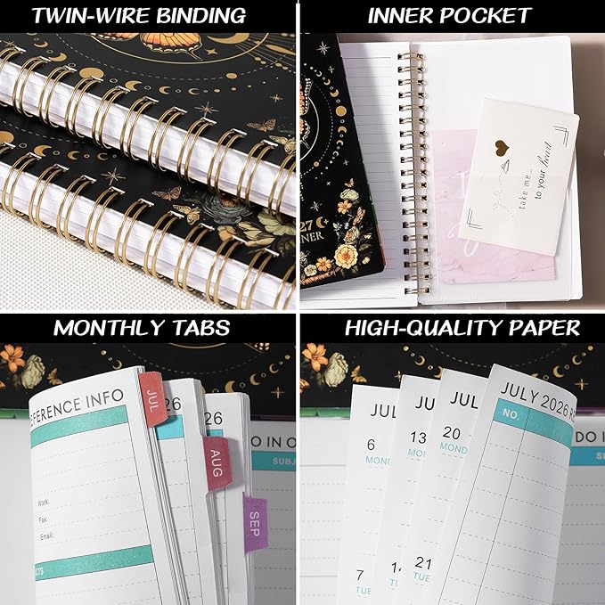 Pocket Calendar 2026-2027 - Pocket Planner 2026-2027 for Purse, Jul.2026 - Jun.2027, 4.1'' × 6.8'', Weekly Monthly Planner with Colorful Month Tabs, Strong Twin-wire Binding, Small Daily Academic Calendar - Butterfly