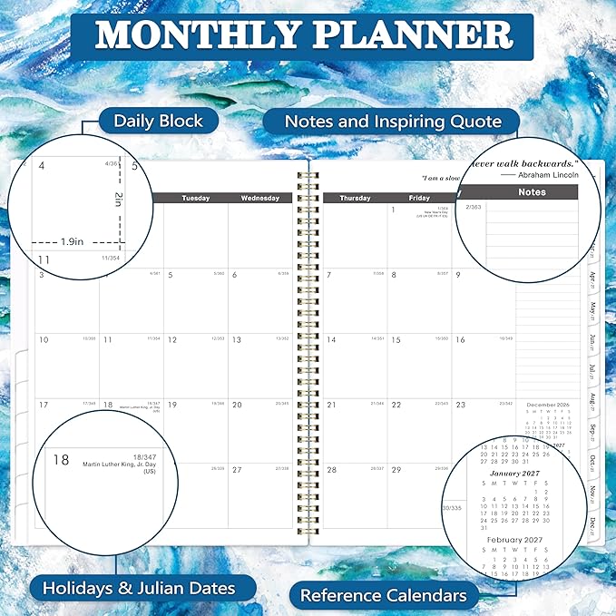 2026-2029 Monthly Planner/Calendar - Jul 2026 - Jun 2029, 3 Year Monthly Planner (36 Months) with Tabs ＆ Two-Side Pockets, 9" x 11", Twin-Wire Binding, Celebrity Quotes, Great for Long-Term Planning