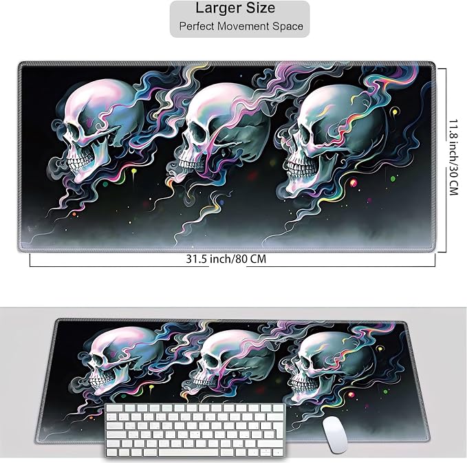 Mouse Pad Gaming Mousepad 31.5x11.8 Inch XXL Large + Coasters,Desk Mat with Stitched Edges, Non-Slip Rubber Base, Thick Mouse Pad for Computer, Laptop, Office & Home - Skull