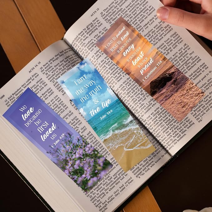 TICIAGA Landscape Bible Bookmark with Full Scripture - 60Pcs Bible Verse Religious Nature Bookmark for Men, Summer Holiday Scripture Bookmark for Book Lover, Christian Church Easter Gift for Men Women