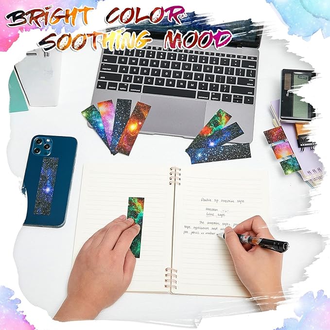 Gersoniel 72 Pcs Anxiety Sensory Stickers Calm Stickers Adhesive Textured Mental Health Strips Mindfulness Fidget Decals Stress Anxiety Relief Items for Desk Therapy Office Counselor(Galaxy)